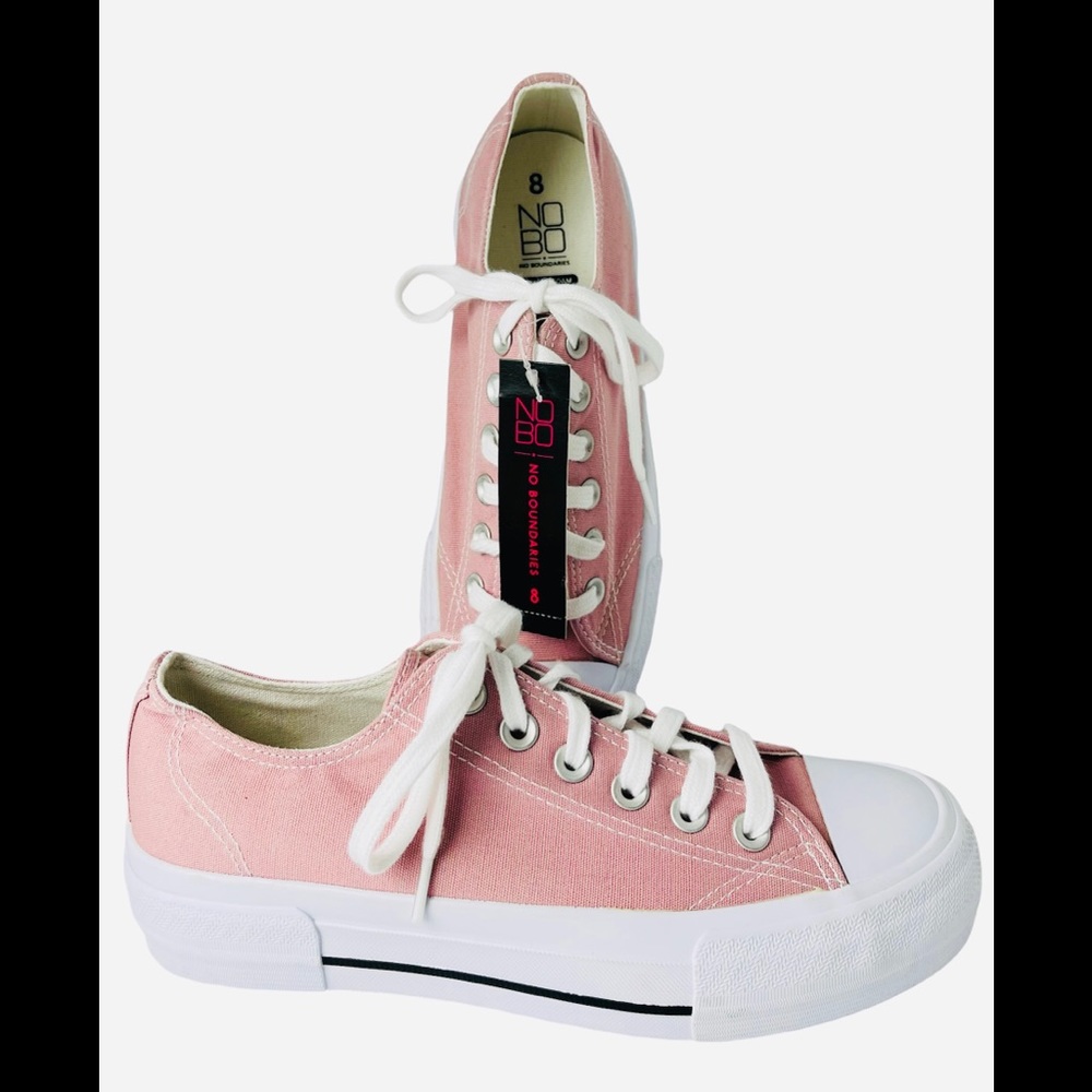 New! Women’s No Boundaries Pink Canvas Lace Memory Foam Athletic Shoes, Size 8